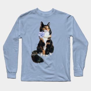 Glamorous Longhair Calico Cat with Pearls Long Sleeve T-Shirt